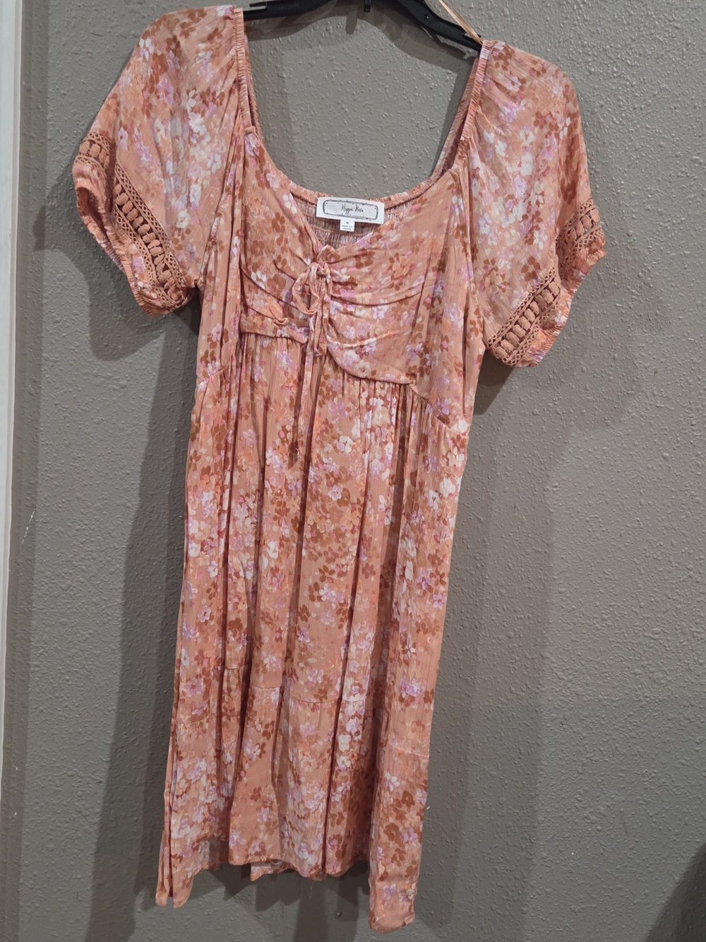Hippie Rose Peach Floral Short Sleeve Boho Dress